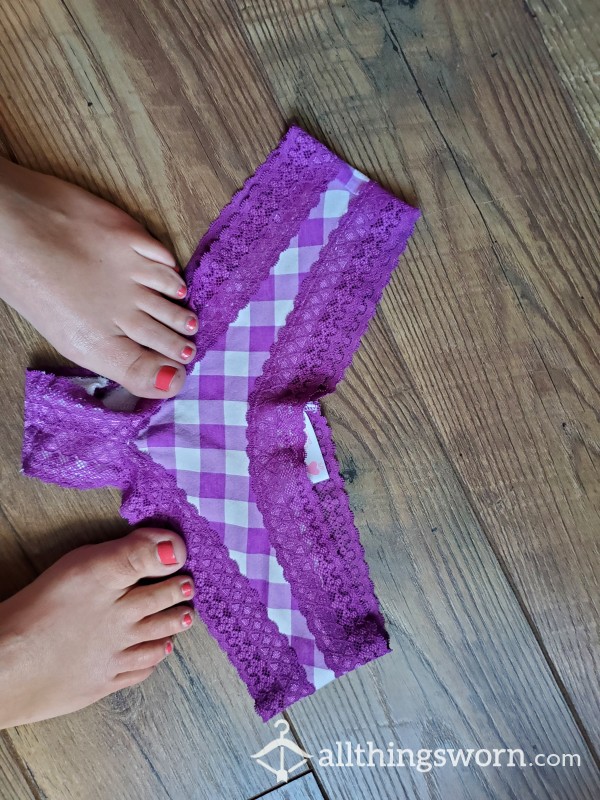 Super Cheeky Purple And White Plaid Panties With Lace Trim