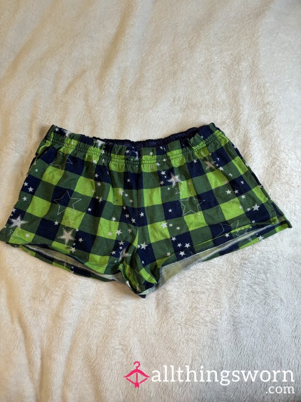 Super Old Worn Size Small Green & Blue Pajama Booty Shorts