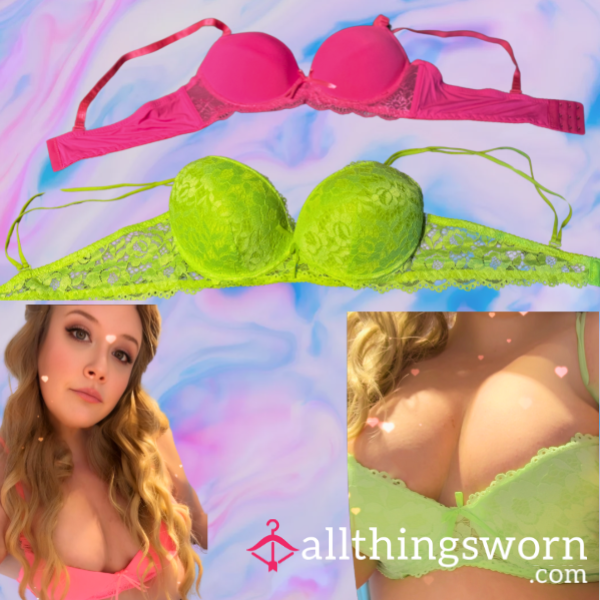 Super S**y Hot Pink / Lime Green Bras🤤