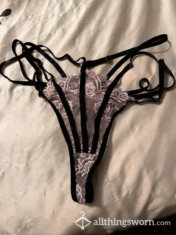 Super S**y Triple Strap Thong Baby Pink And Black