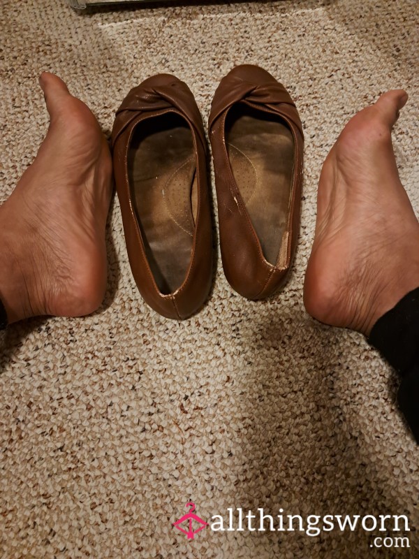 Super Worn Brown Leather Work Flats