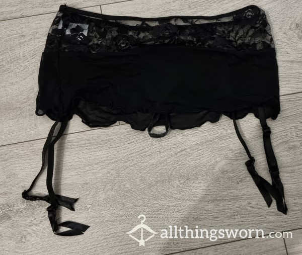 Creamy Worn Suspender Belt With Built In Thong