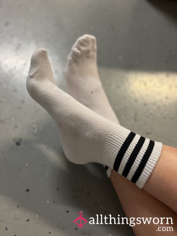 Sweaty Black Striped Crew Socks