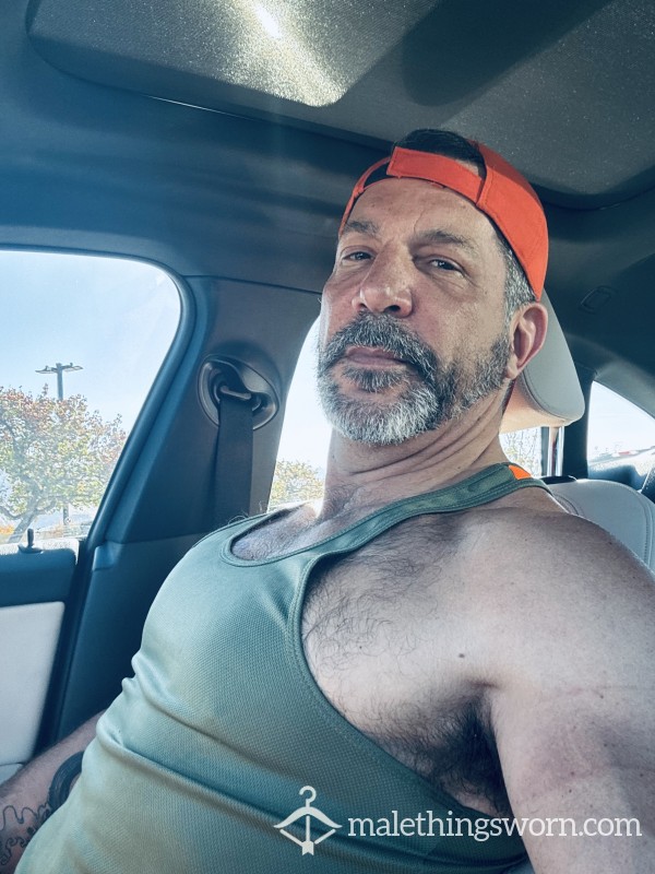 Sweaty Green And Orange Tanktop And Clemson Orange Hat Combo