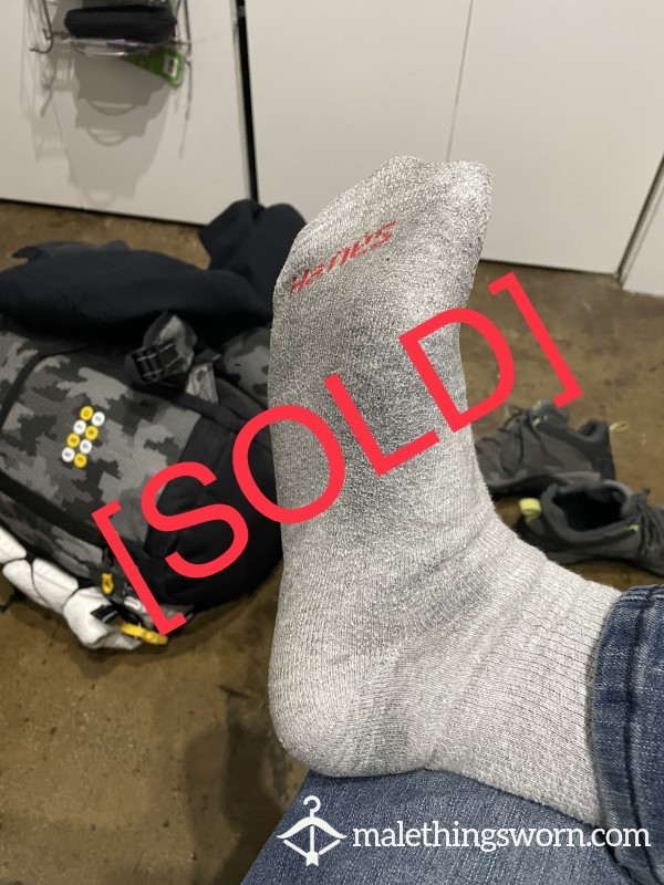 Sweaty Hanes Gray Crew Socks