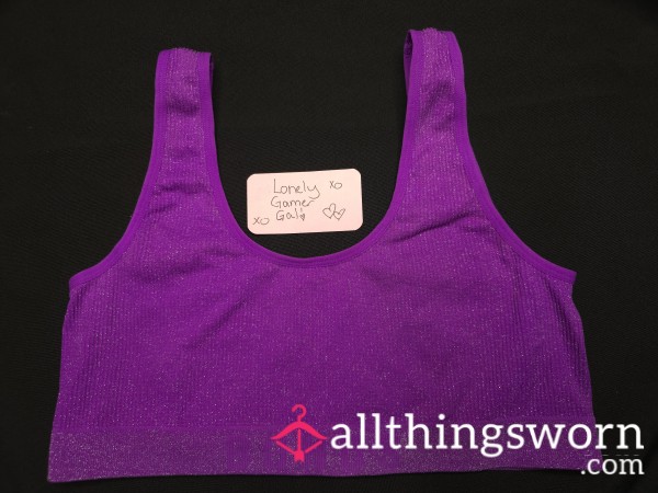 Sweaty Purple Sports Bra.