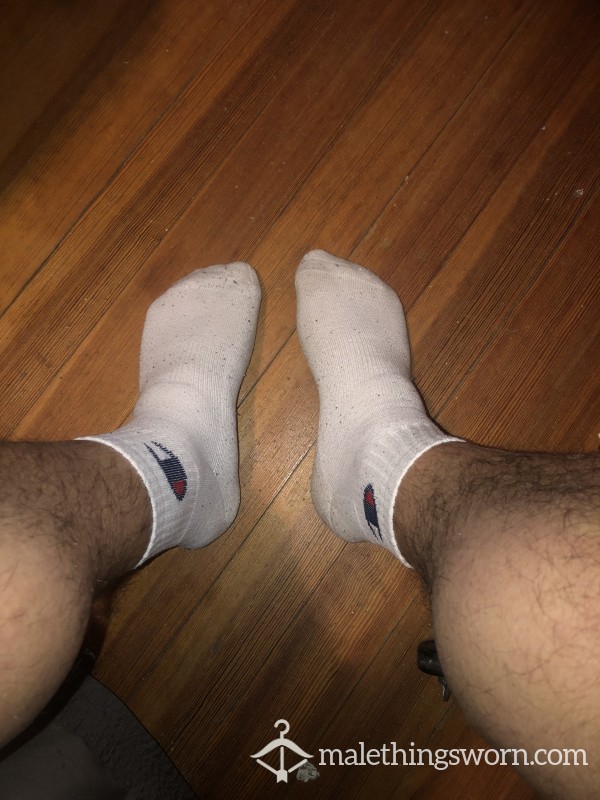 Sweaty Well Worn Champion White Socks