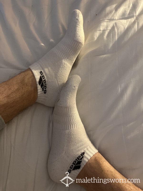 Sweaty, Worn White Adidas Socks