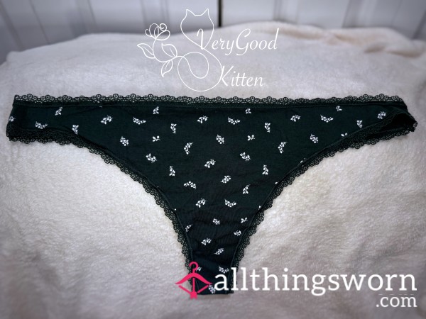 Sweet Cotton Black With White Patterned Thong