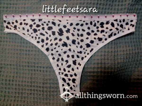 Sweet Dalmatian Print White Cotton Thong