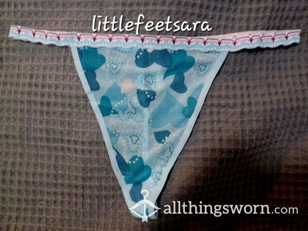 Sweet Light Blue Heart Pattern G-string Thong