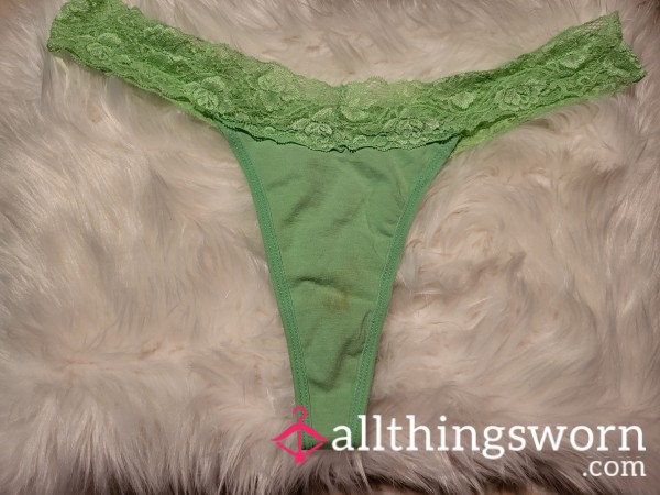 T37: Old Worn XL Lime Green Thong - 1 Save