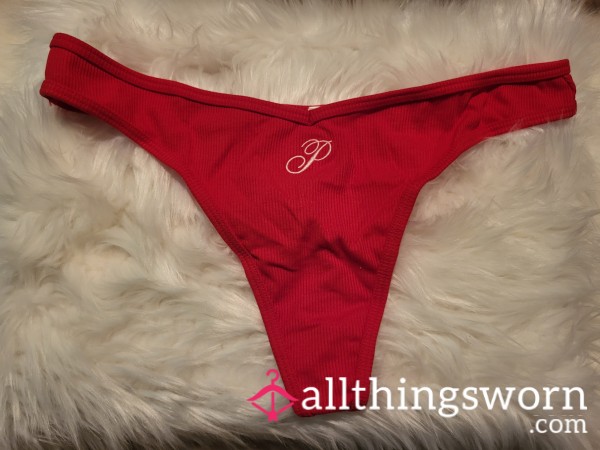 T9: XL Red Cotton Ribbed Pink Thong