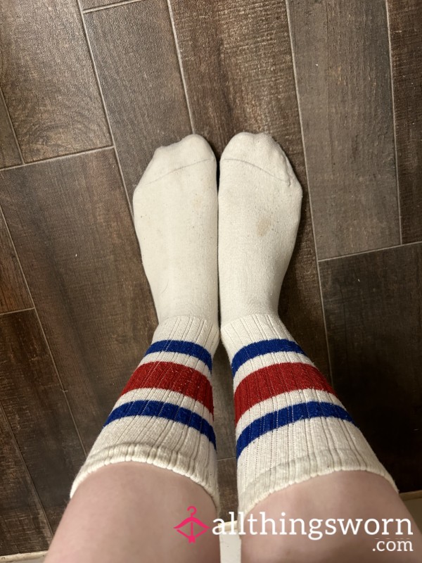 Tall School-girl Style Socks WORN 💙❤️