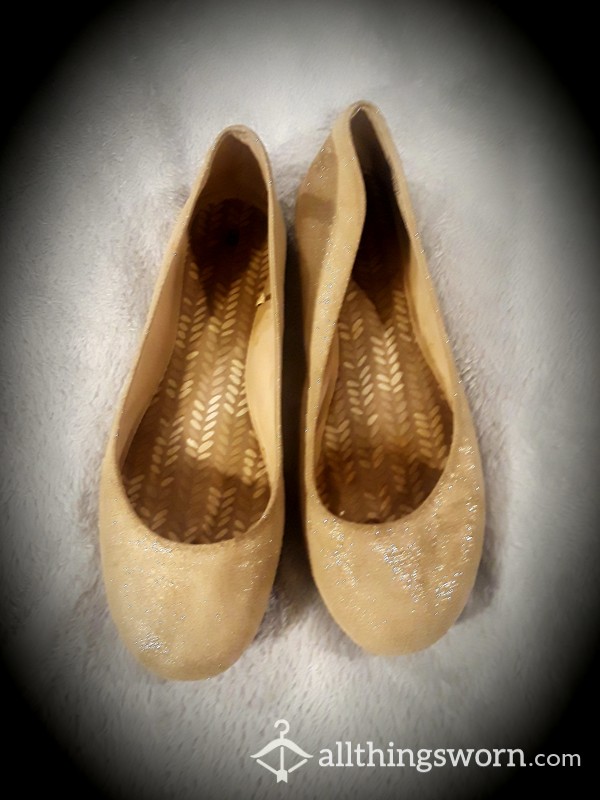 Tan Glittery Flats