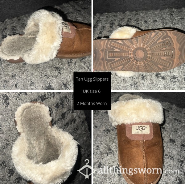 Tan Ugg Slippers, Well Worn