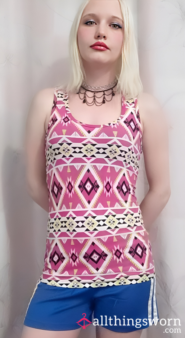 Tank Top, Pink W/ Design, Small