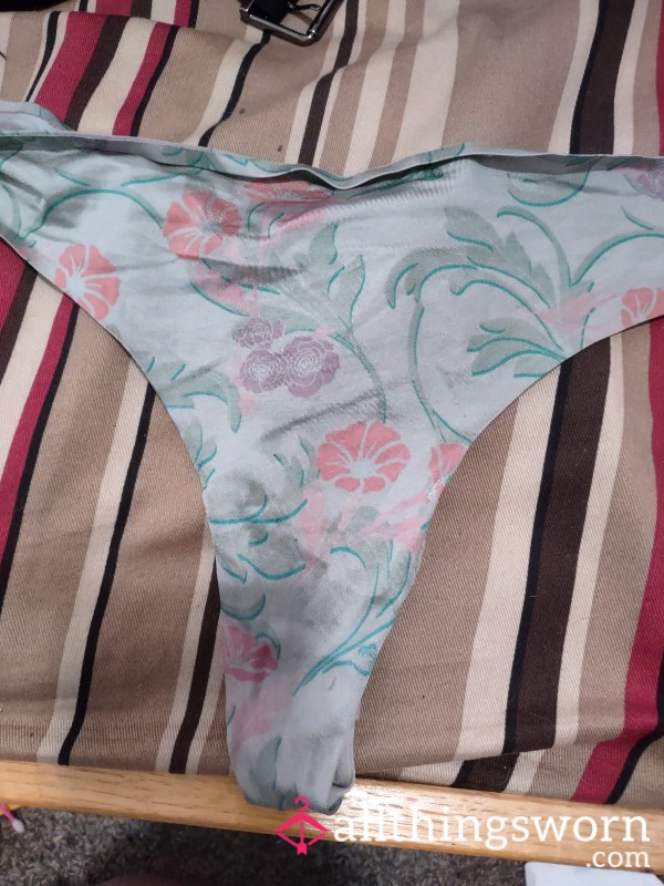 Tea Green Flor*l Print Thong (+$10 Shipping)