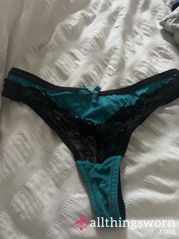 Teal And Black Lace Thong