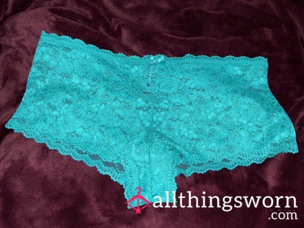 ~TEAL BLUE SEE-THRU ALL LACE CHEEKY PANTY~