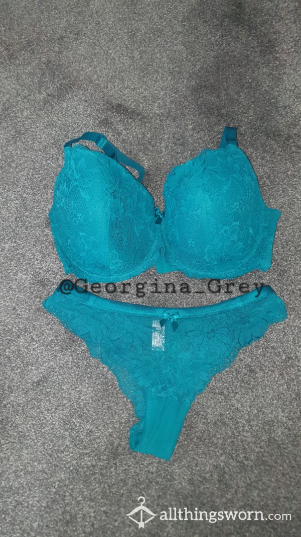 Teal Bluey Bra And Thong Set