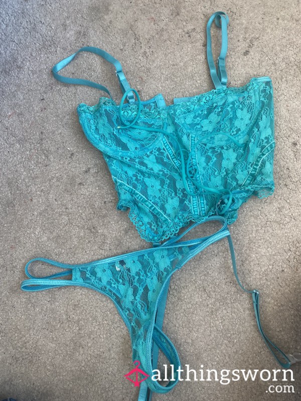 Teal Bralette And Pantie Set