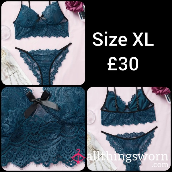 Teal Colour Bra & Thong Sz 16 / XL