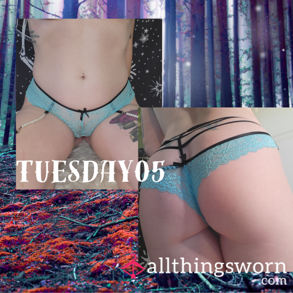 Teal Lace Panties With Attached Garters