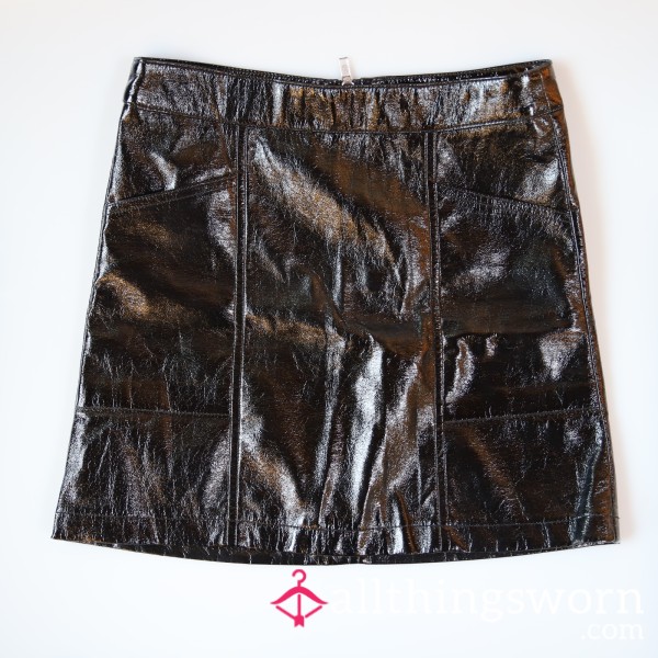 Textured Black Faux Leather Mini Skirt - Size S