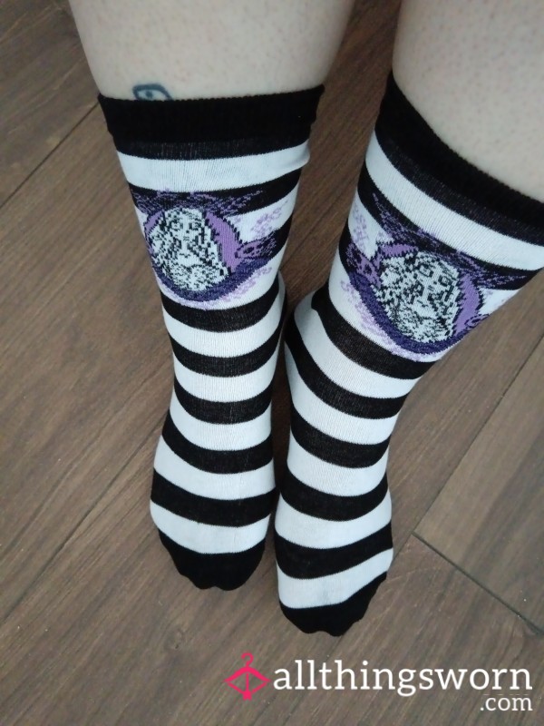 The Corpse Bride Stripey Socks UK Size 6 - Worn How You Want Them To Be!! LET'S GET Sp**KY 🎃 👻🕸️☠️