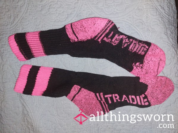 Thick Black Cozy Socks With Pink