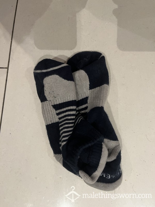 Thick Navy And Grey Ankle Socks