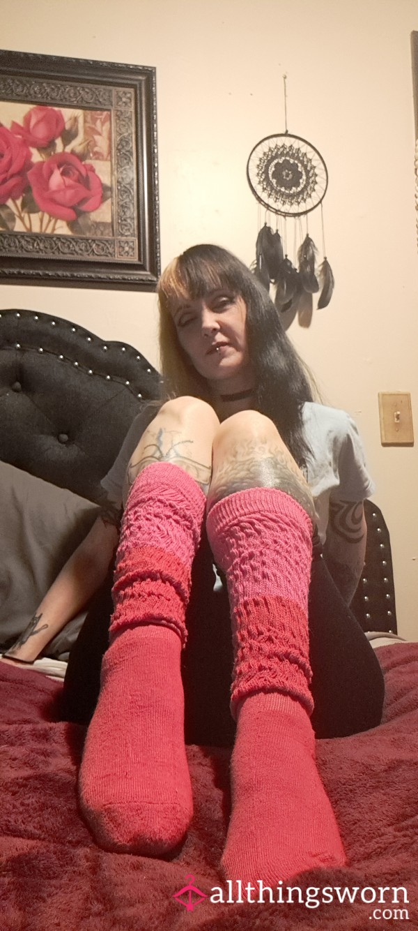 Thick Red And Pink Retro Slouch Socks