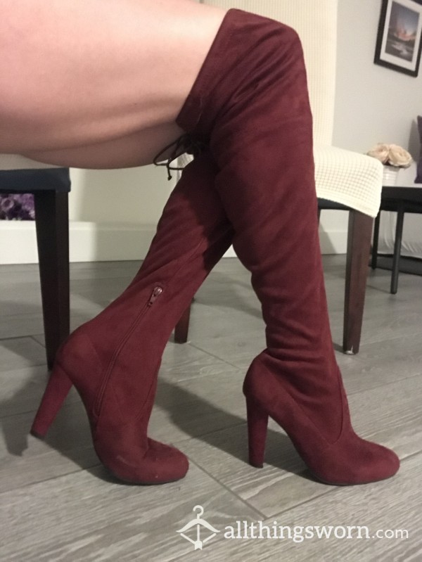 Thigh High Burdundy Boots Size 7