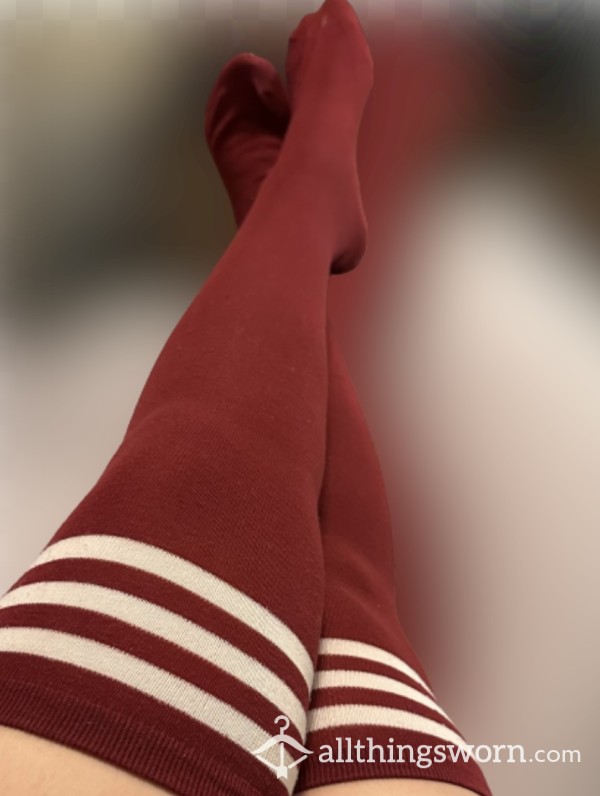 Thigh High Cotton Maroon Stockings