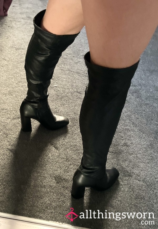 Thigh High Faux Leather Heeled Boots