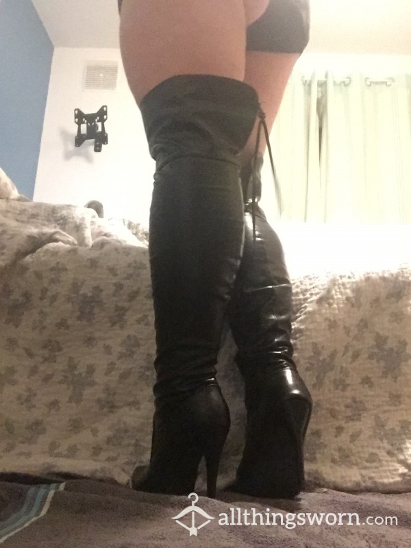 Thigh High Heeled Black Boots