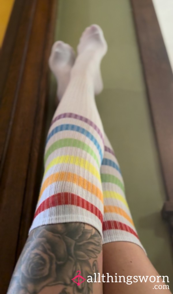 Thigh High Rainbow Stripe Socks