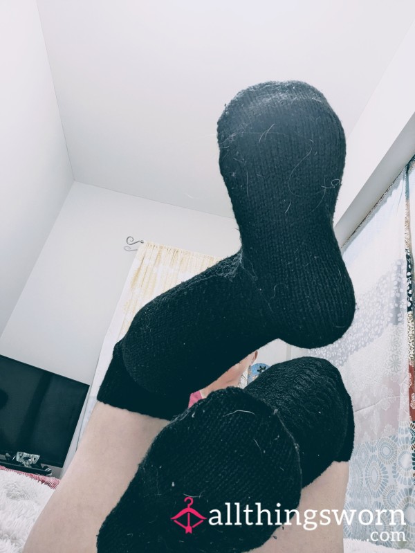 Black Thigh High Slipper Socks