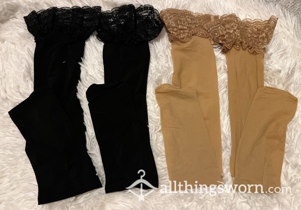 15DEN SHINY THIGH HIGH STOCKINGS BLACK/NUDE