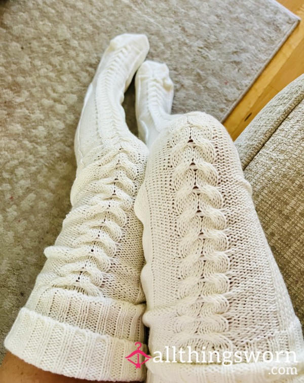 Thigh High White Sweater Socks