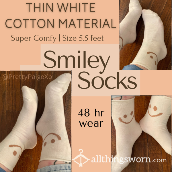 Thin White Cotton Smiley Face Socks 👣 48hr Wear 💋