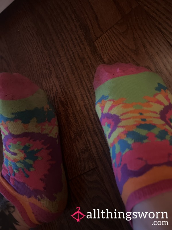 Very Potent Tie-dye Well Worn Pair Of Short Ankle Socks