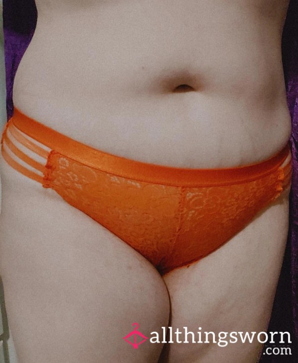 Tight Orange Lace Strappy Thong