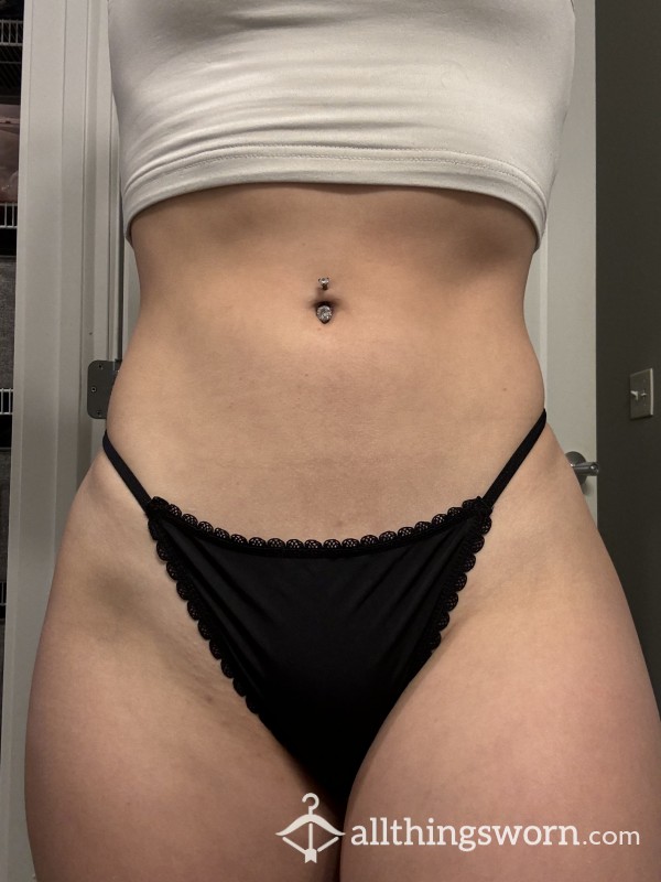 Tiny Black Scalloped Thong (S)