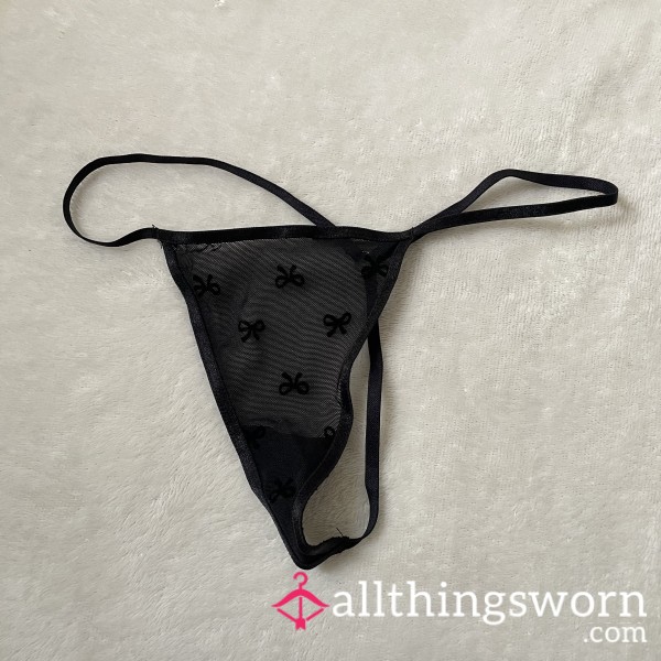 Tiny T-Back Mesh Black Bow G String