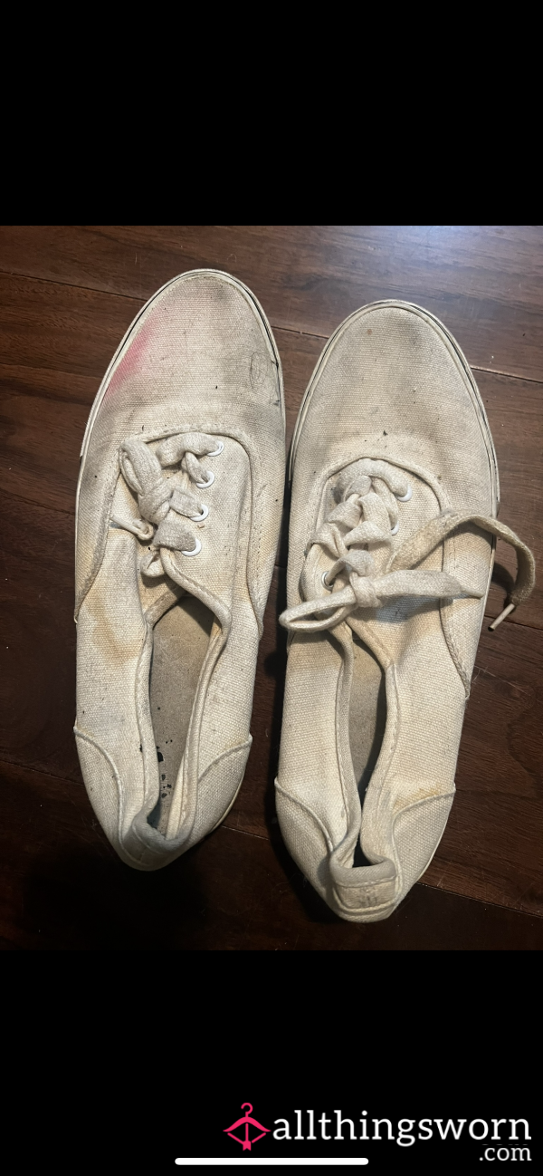 Trashed And Stinky Super Well- Worn White Vans (used To Be White Lol)