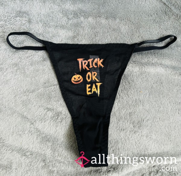 Trick Or Eat Halloween Black Mesh Thong