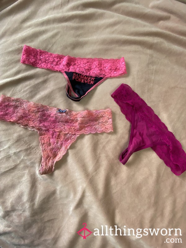 Trio Of Well Used Pink Lace Panties (1 For $30) (3 For $70)