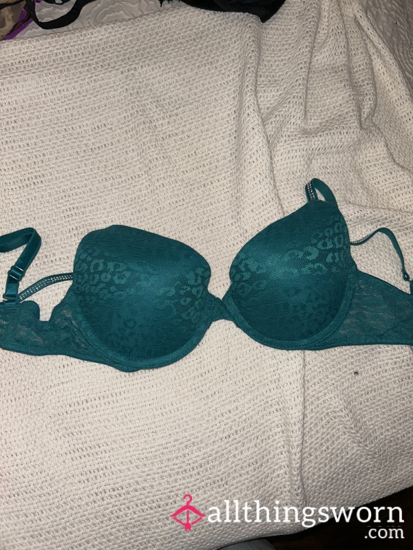 Turquoise Bright Worn Lacy Bra